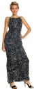 Boat Neck Long Formal Dress with Artistic Beaded Design in Navy